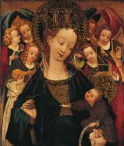 Vesztfáliai Mester: Mária gyermekével és hat angyallal 15. század eleje